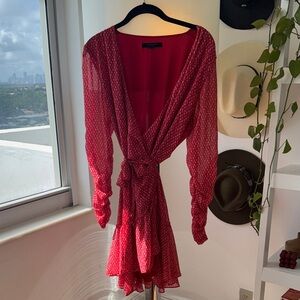 All Saints Red long sleeve wrap Dress w/ Small Hearts ❤️